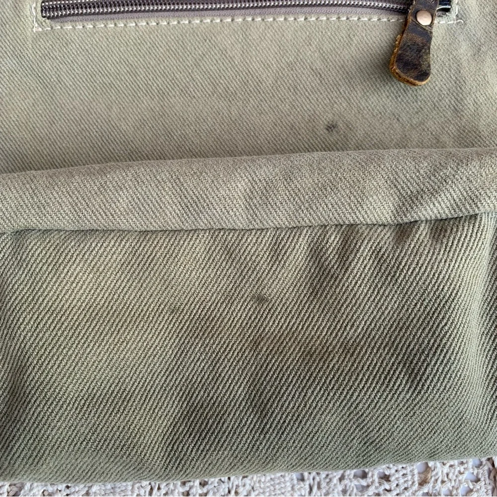 Myra Bag Distressed Leather & Canvas Crossbody Handbag Shoulder Purse - Picture 11 of 16